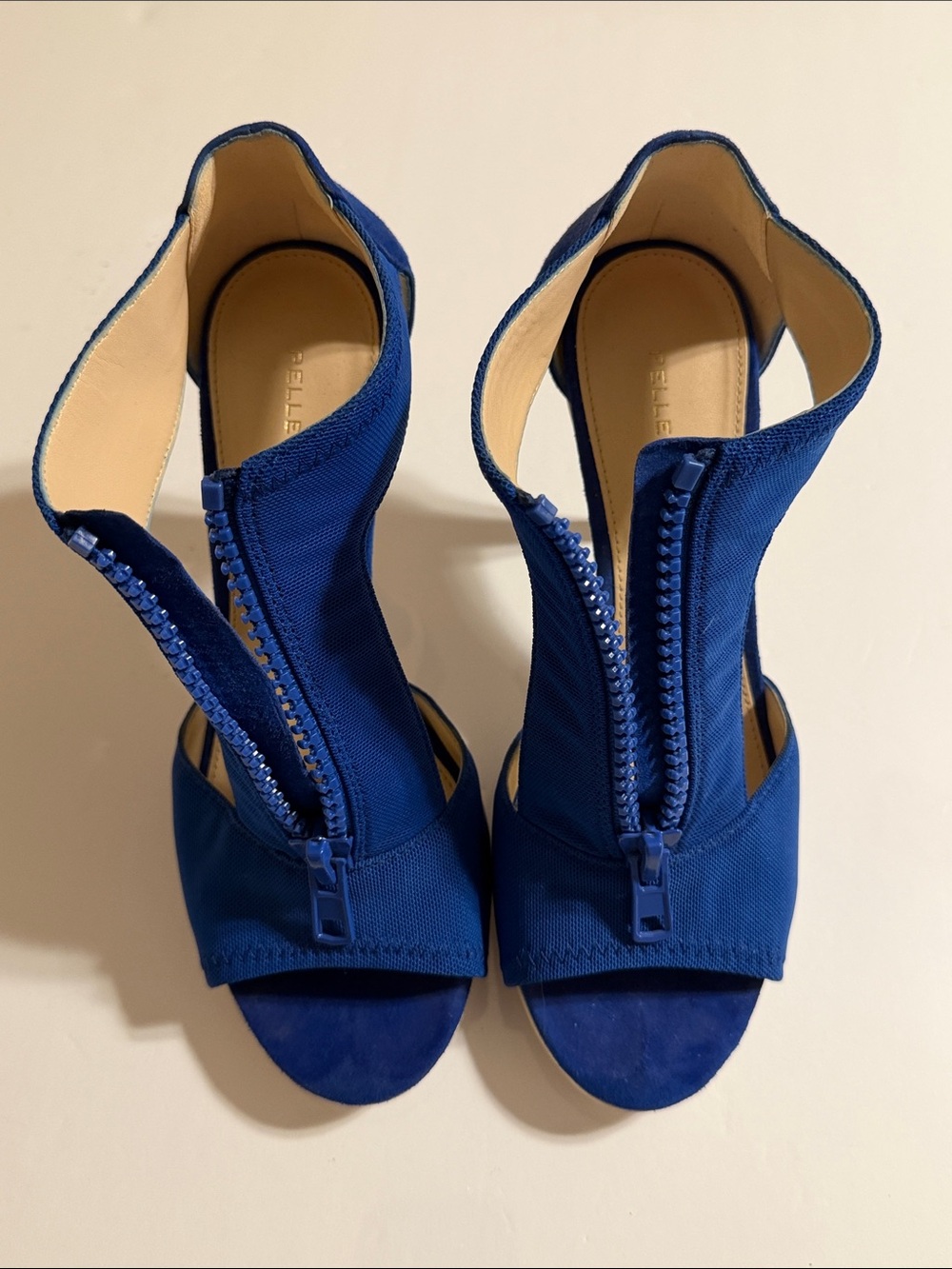 Pelle Moda Royal Blue Zip-Front Peep Toe High Heel Sandals in Faux Suede Size 8 - Picture 7 of 9